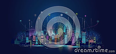 Vector illustration urban architecture technology wireless network communication smart city Vector Illustration