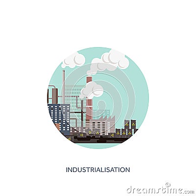 Vector illustration. Urbanisation industrialisation. Industrial revolution. Pipe. Air pollution ecology. Oil and gas Vector Illustration