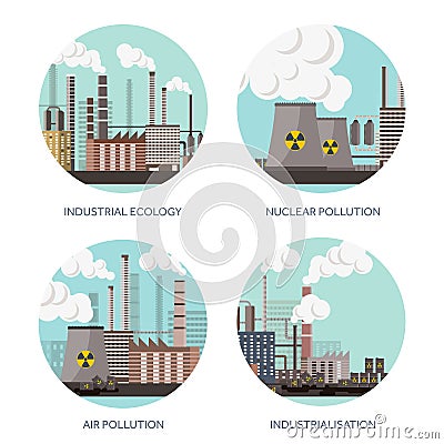 Vector illustration urbanisation industrialisation. Industrial revolution. Pipe. Air pollution. Oil and gas fuel Vector Illustration