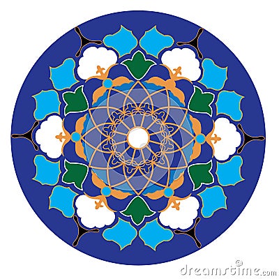 Uzbek traditional ornament in wight, blue, green and yellow colors Vector Illustration