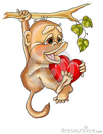 Vector illustration valentine monkey in love hanging on a branch Vector Illustration