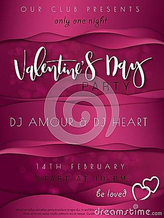 Vector illustration of valentine`s day party poster template with hand lettering label - happy valentine`s day - with Vector Illustration