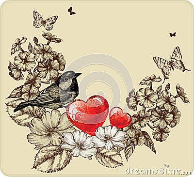 Vector illustration of Valentines Day with a bird Vector Illustration