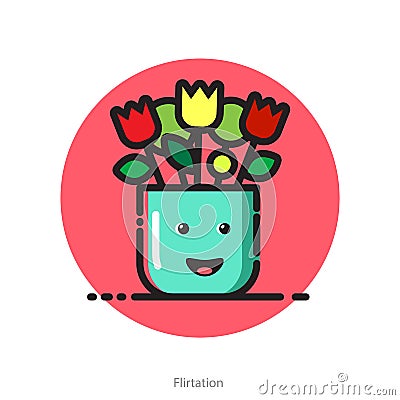 Vector illustration for Valentines day postcard of smiling flower pot Vector Illustration