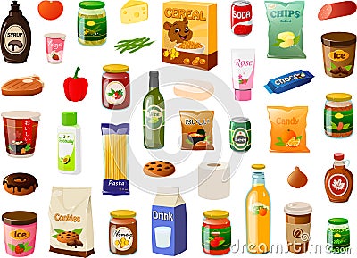 Vector illustration of various everyday pantry grocery shopping food items Vector Illustration