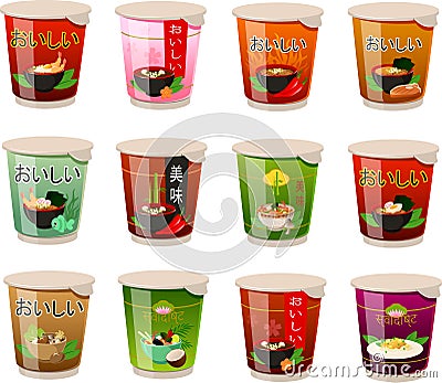 Vector illustration of various kinds of Asian instant soups Vector Illustration