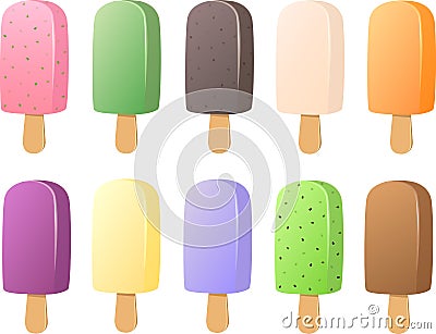 Vector illustration of various kinds of Asian Japanese ice creams or ice pops wth Asian flavors Vector Illustration