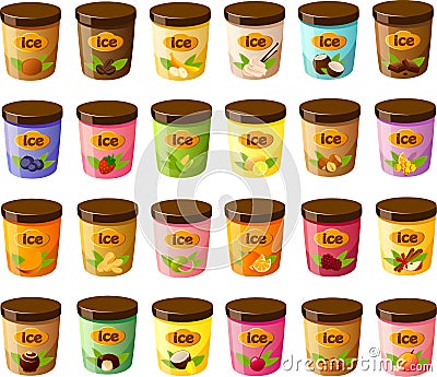 Vector illustration of various kinds of colorful ice creams and dairy food products and ice pops Vector Illustration