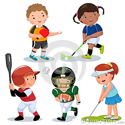 Vector illustration of various sports kids on a white background Vector Illustration