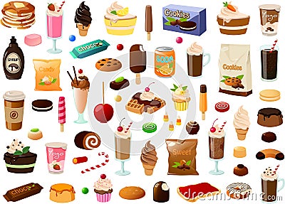 Vector illustration of various sweet desserts cakes and ice creams Vector Illustration