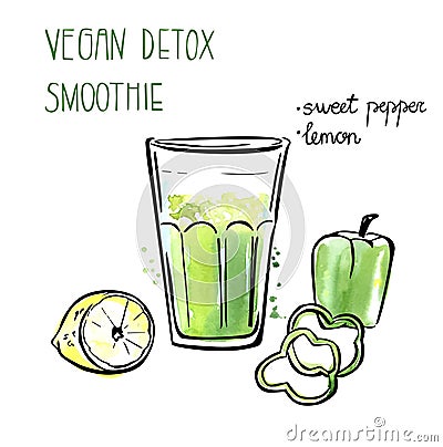 Hand drawn illustration with green smoothie Vector Illustration