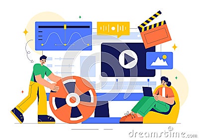 Vector Illustration of a Video Editor Program featuring Video Editing Software for Creating Animated Movies or Clips Vector Illustration
