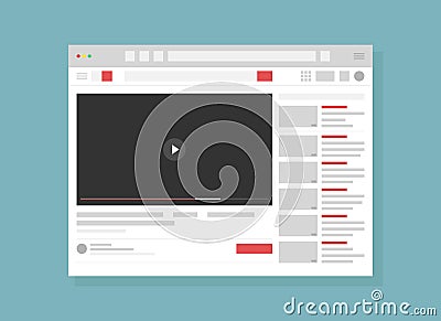 Vector illustration of Video hosting service page flat. Internet website, webpage UI, UX layout. Blank browser window Vector Illustration