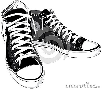 Vector illustration vintage black shoes sneakers Vector Illustration