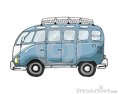 Vector illustration, vintage blu bus Vector Illustration