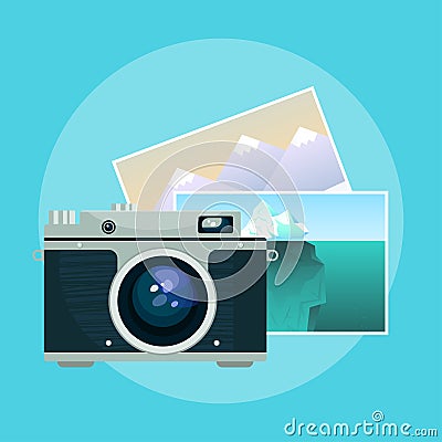 Vector illustration of vintage camera and pix. Vector Illustration