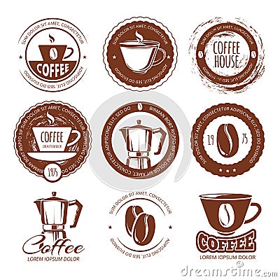 Vector illustration of vintage coffee labels and badges. Logo cafe Vector Illustration