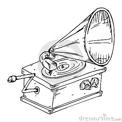Gramophone icon. Vector illustration of a vintage old gramophone. Hand drawn gramophone Vector Illustration