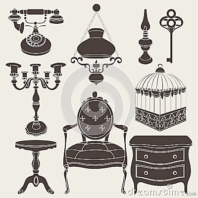 Vector illustration of vintage retro decor items Vector Illustration