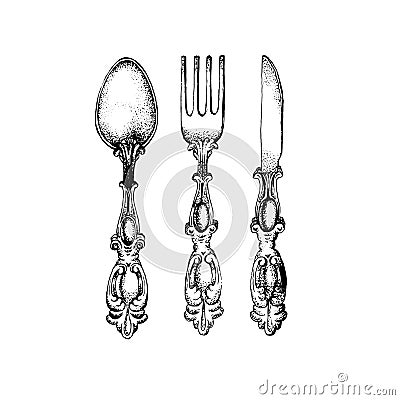 Vector illustration of vintage spoon fork and knife Vector Illustration
