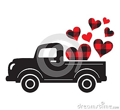 Vintage Truck Carrying Valentine Hearts Vector Illustration