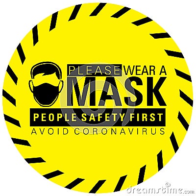 Vector illustration of Warning or Caution sign to Wear a Mask on a black and yellow circular border signage Vector Illustration