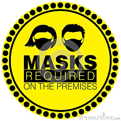 Vector illustration of Warning or Caution sign to Wear a Mask on a black and yellow circular border signage Vector Illustration