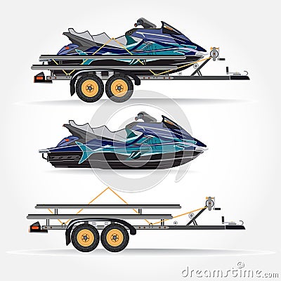 Vector illustration of water scooter and car trailer in flat style Vector Illustration