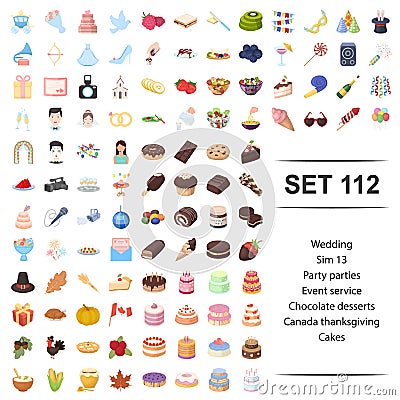 Vector illustration of wedding,party,event, service,chocolate dessert Canada thanksgiving cake icon set. Vector Illustration