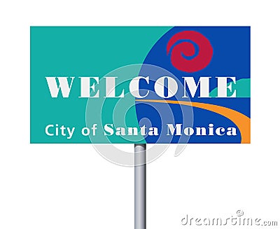 Welcome City of Santa Monica sign Cartoon Illustration