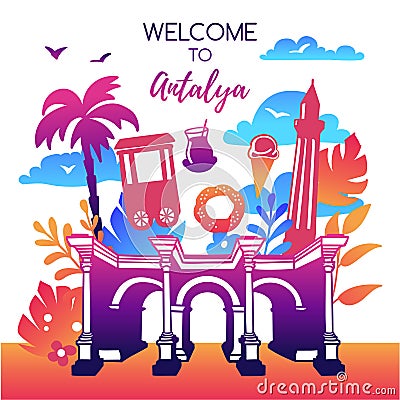 Vector illustration Welcome to Antalya, Turkey. Vector Illustration