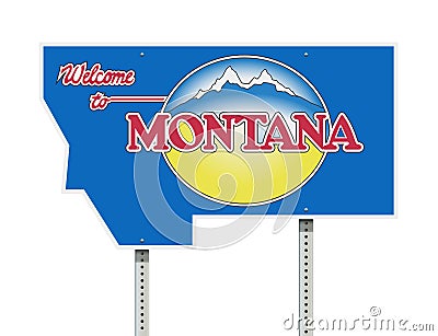 Welcome to Montana road sign Cartoon Illustration