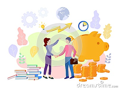 Vector illustration on white background. business porters a successful team. The investor holds money in ideas. financing Vector Illustration