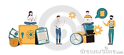 Vector illustration on white background. business porters a successful team. The investor holds money in ideas. financing of Cartoon Illustration