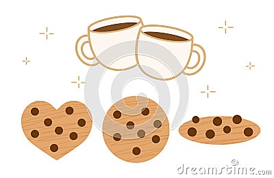 Vector Illustration - White Coffee Cup and Chocolate Round Biscuits and Heart Biscuits Stock Photo