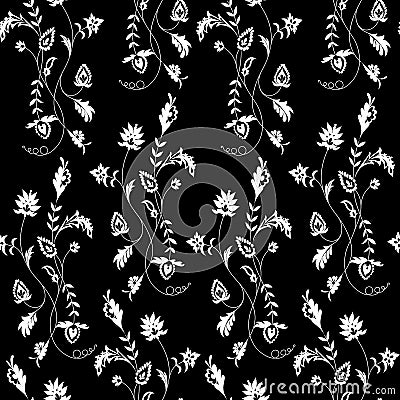 Vector illustration of white flower ornament on black background Cartoon Illustration