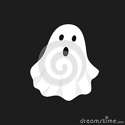 Vector illustration of white ghost. Halloween spooky monster, scary spirit or poltergeist flying in night. Vector Illustration