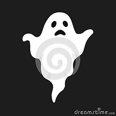 Vector illustration of white ghost. Halloween spooky monster, scary spirit or poltergeist flying in night. Vector Illustration