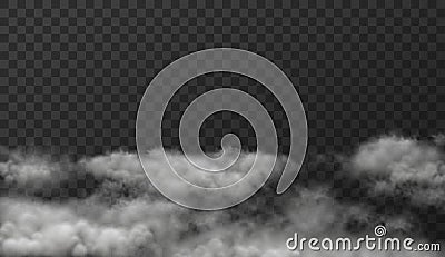 Vector illustration of white smoky clouds on transparent background Vector Illustration