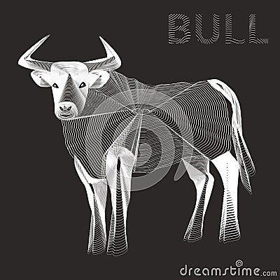 Vector illustration of white stilish bull. Line art style. Minimalist design. The symbol of new 2021 year. The concept of power. Cartoon Illustration