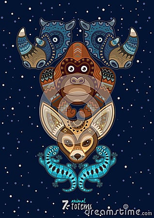 Vector illustration of wild totem animal. Rhino Vector Illustration