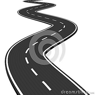 Vector Illustration of winding abstract asphalt road isolated on white background Vector Illustration