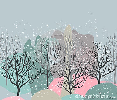 Vector illustration with winter forest, abstract texture Vector Illustration