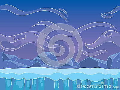 Winter northern landscape. Seamless cartoon winter landscape. Vector Illustration