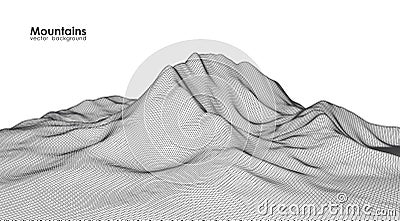 Vector illustration: wireframe mountains landscape. Vector Illustration