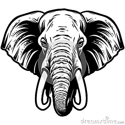 Vector illustration of wise unkind elephant face with big tusks Vector Illustration