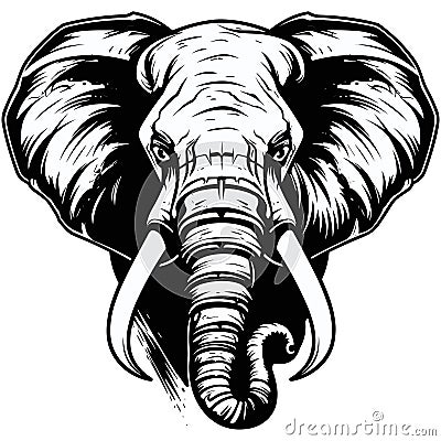 Vector illustration of wise unkind elephant face with big tusks Vector Illustration