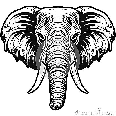 Vector illustration of wise unkind elephant face with big tusks Vector Illustration