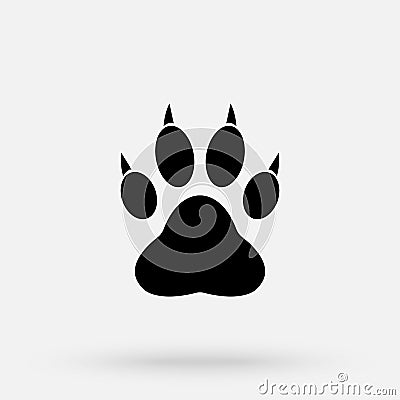Vector illustration. Wolf paw prints logo. Black on white background. Animal paw print with claws Vector Illustration