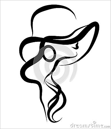 Vector, illustration, woman, black silhouette, hat, tenderness, romance, love, style, hair, breath Vector Illustration